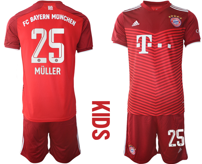 Youth 2021-2022 Club Bayern Munich home red #25 Soccer Jersey